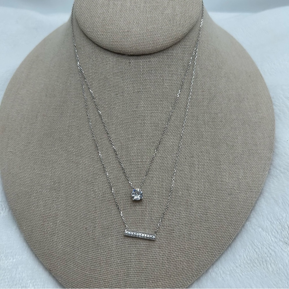 Double Stranded 925 Turkey Stamped Graduated CZ & Bar Sterling Silver Necklace